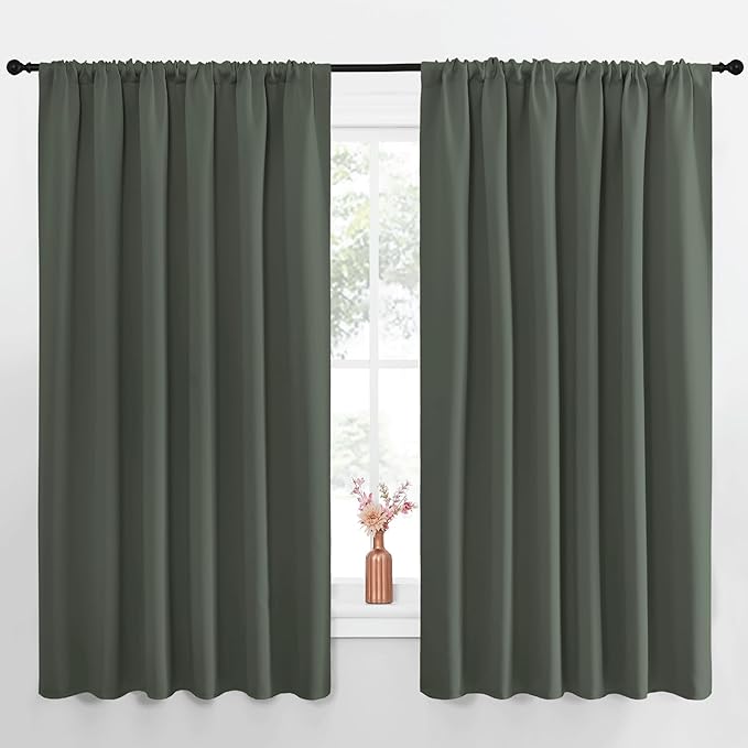 NICETOWN Blackout Curtains for Bedroom, Dark Mallard, 1 Pair, 70 by 63-inch