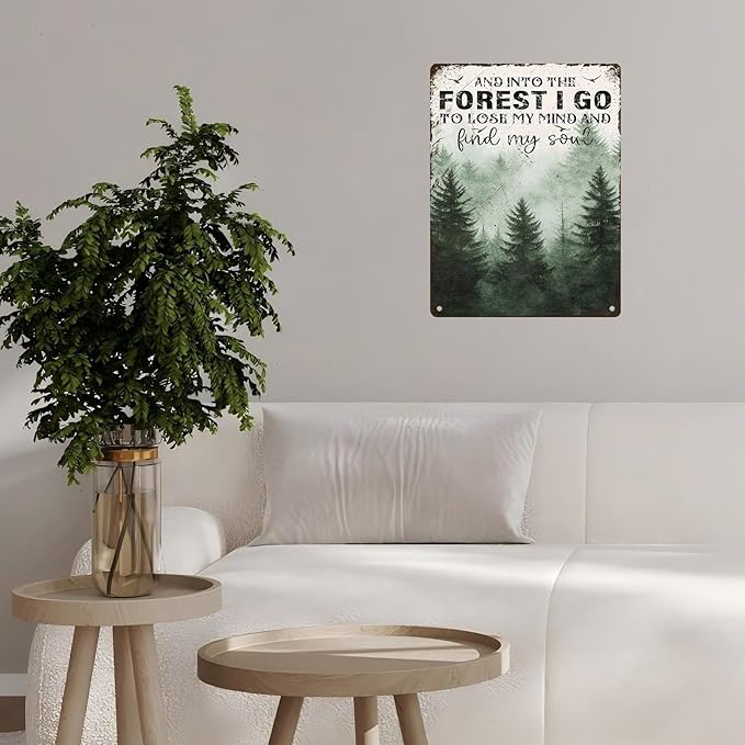 Vintage Sign And Into The Forest I Go to Lose My Mind and Find My Soul Hiking Girl Retro Metal Tin Sign for Home Coffee Wall Decor 12 * 16inch