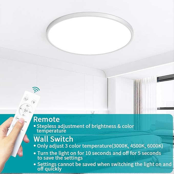 24 Inch Round Led Ceiling Light Fixture, Ultra Thin Flush Mount, Dimmable with Remote Control, 56W, 5600 Lumen, Modern, Silver, for Kitchen, Dining Room, Bedroom, Living Room, Home Office