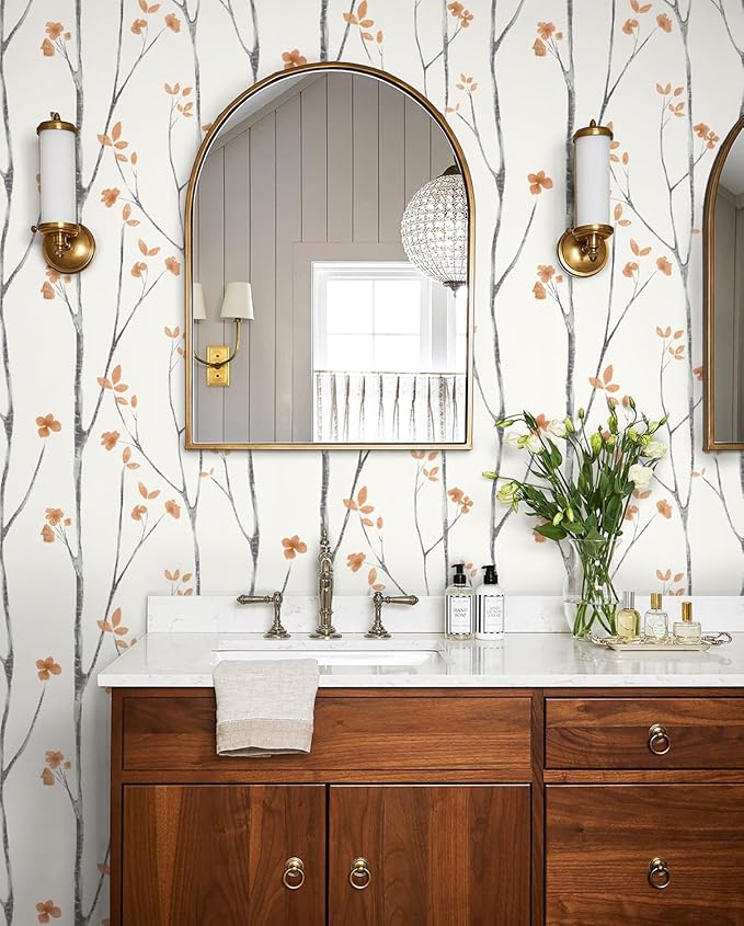 Timeet Floral Wallpaper Peel and Stick Wallpaper Boho 16.14"x393.7" Flower