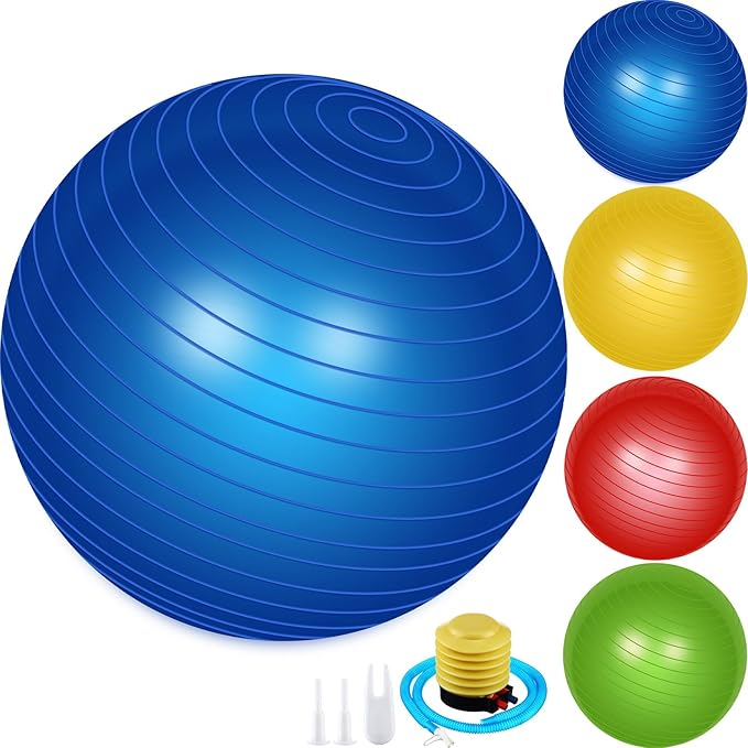Leyndo 4 Pcs 26 Inch Yoga Exercise Ball Pilates Pregnancy Birthing Fitness Ball with Quick Pump Anti Burst for Improved Posture, Balance, Yoga, Pilates, Training