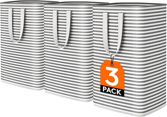 Lifewit 3 Pack Laundry Hamper Large Collapsible Laundry Baskets, Freestanding Waterproof Clothes Hamper with Easy Carry Handles in Laundry Room Bedroom Bathroom College Dorm for Adults, Black, 3 x 80L