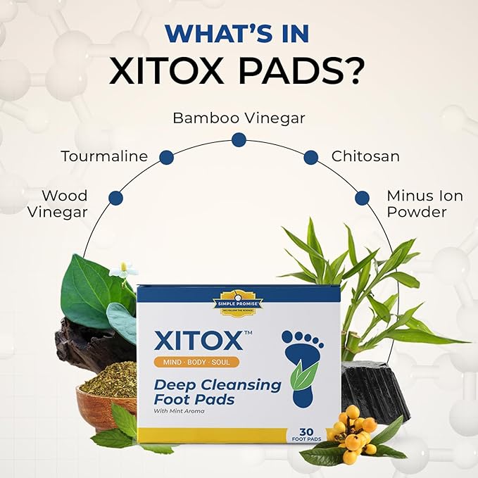 Simple Promise - Xitox Deep Cleansing Foot Pads - Supports Restful Sleep & Helps Remove Tension - Natural Herbal Ingredients for Feet - Comfortable Adhesive & Easy Peel - 30 Foot Patches - Mint Aroma