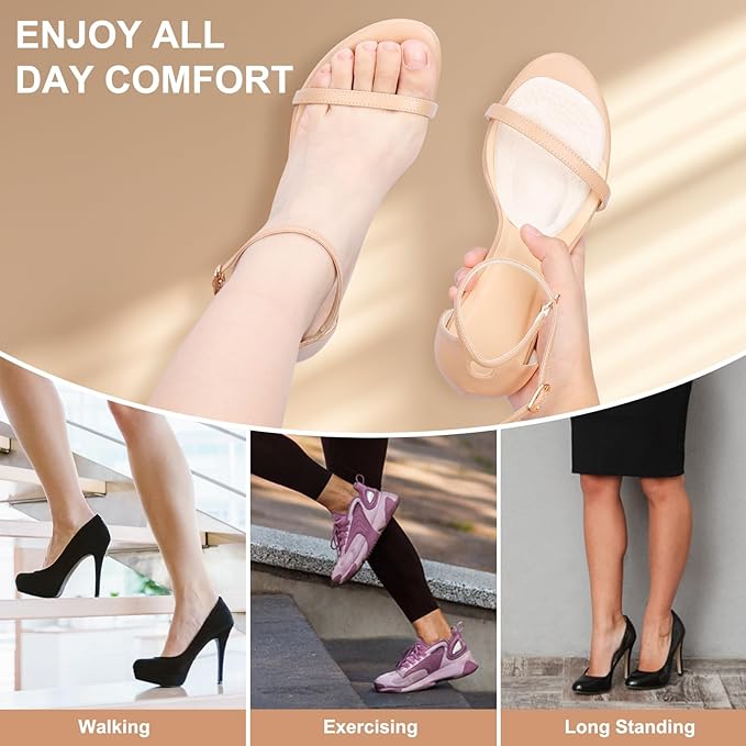 Heel Cushion Pads, Metatarsal Pads for Women, Ball of Foot Cushions, Liners for Pain Relief, Prevent Blisters Friction, Shoe Inserts for Loose Shoes to Make Fit Tighter (4 Pairs)