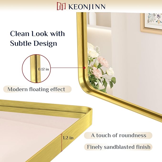Keonjinn Brushed Gold Bathroom Mirror 72” x 36” Large Gold Bathroom Vanity
