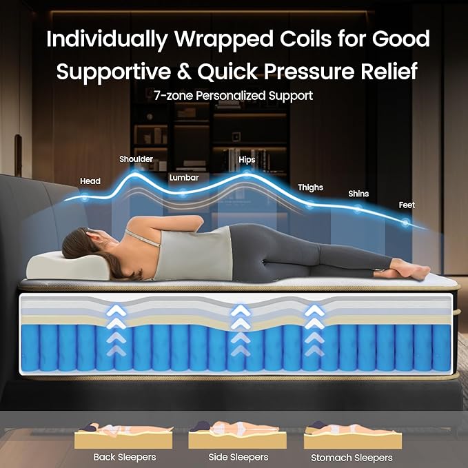 California King Mattress, 14 Inch Gel Memory Foam Hybrid Mattress Cali King Size Bed in a Box, Pressure & Pain Relief, Firm, Individual Pocket Spring, Edge Support, CertiPUR-US