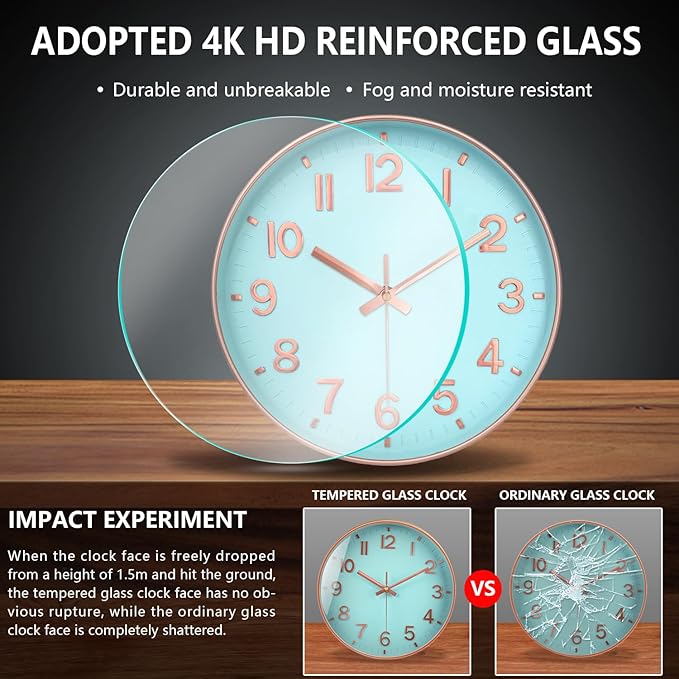 Wall Clock, 8 Inch Wall Clocks Battery Operated, Round Modern Non Ticking
