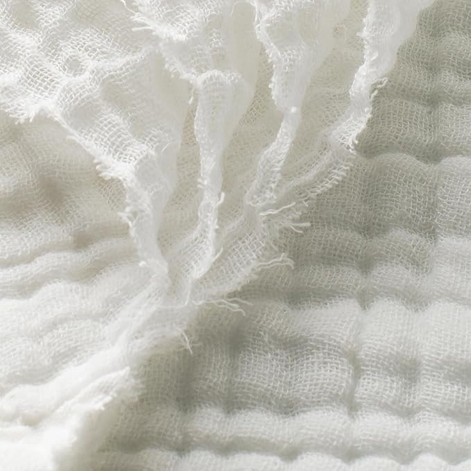 Carriediosa 100% Cotton Muslin Throw Blanket 90" X 90" Queen Size，4-Layers Summer Gauze Throws for Bed Couch，Soft Lightweight Breathable Linen Blankets Bedspread for Adults All Season，White