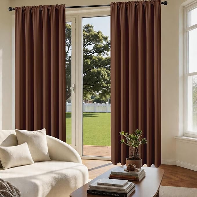 CUCRAF Brown Blackout Curtains 45 inch Length 2 Panels Set, Rod Pocket Room