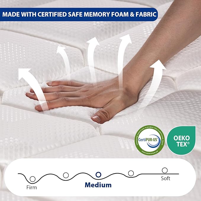 Queen Mattress,12 Inch Gel Memory Foam Hybrid Queen Size Mattresses in a Box, Medium Firm Feel Individual Pocket Springs Matress, Breathable Fabric, Strong Edge Support, Fiberglass Free