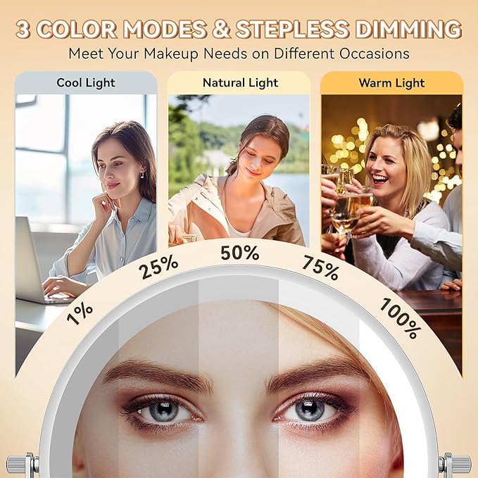 Auxmir 8'' Wall Mounted Lighted Makeup Mirror, 3200mAh Rechargeable