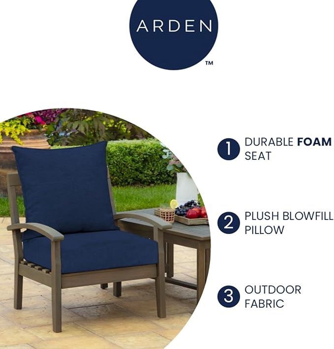 Arden Outdoor Foam Deep Seat Cushion Set (2-Pack), 24x24, Premium High-Density Foam, Never Flattens, Weather-Proof for Patio Chair Sofa Couch, Turquoise Daphne Medallion