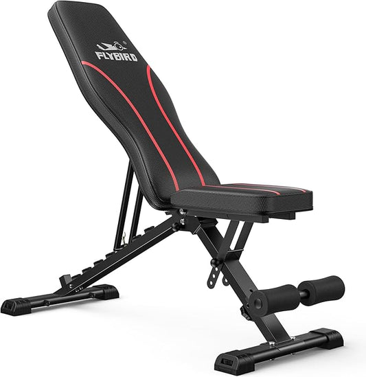 FLYBIRD Adjustable Bench,Utility Weight Bench for Full Body Workout- Multi-Purpose Foldable Incline Bench (Black)