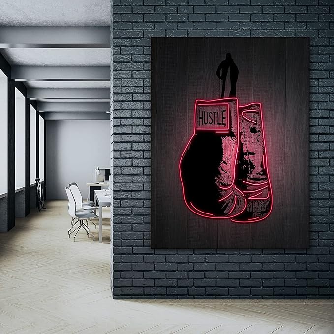 Boxing Gloves Neon Canvas Print Motivational Canvas Print Wall Art Office Decor, Entrepreneur Motivation, Hustle Artwork, Boxing Neon Print, Fighter Gym Sign, Hustler Art Neon Sign (40" x 30")