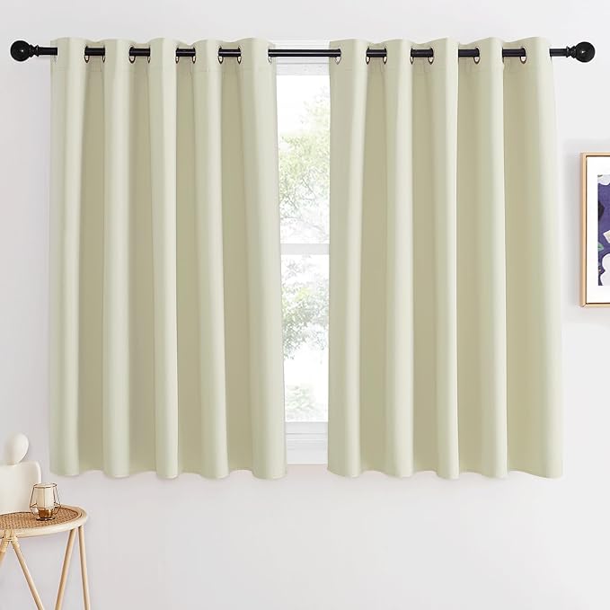 NICETOWN Room Darkening Beige Curtain 54 inches Long, Thermal Insulated Solid
