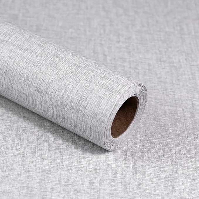 Grey Grasscloth Peel and Stick Wallpaper, Vintage Textured Contact Paper 15.75"