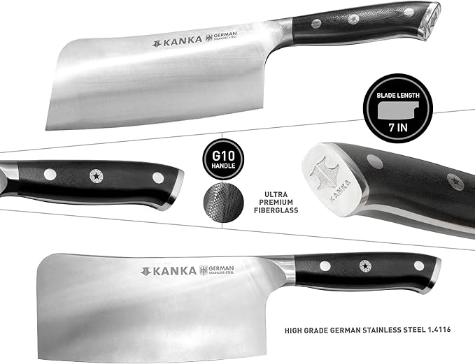 KANKA 7 inch Meat Cleaver Knife – Professional Knife for BBQ & Kitchen, Ergonomic Handle Stainless Steel Butcher for Meat, Fish & Bone Cutting - Heavy Duty Chef Chopper Razor Sharp & Rust-Resistant