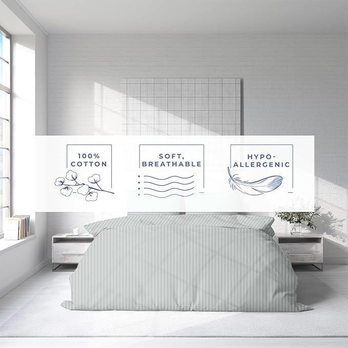 Kotton Culture 120"x120" 3 Pc Super King Plus/Super Oversize King Duvet Cover Set 100% Egyptian Cotton - 600 TC, Zipper Closure & Corner Ties - Fits Only Extra Large Inserts - Striped Silver
