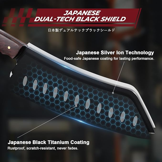 Santoku Knife 7 Inch - Japanese Chef Knife for Fish, Bunka Knife for Meat, Kiritsuke Knife for Vegetables, Black Slicing Knives with Full Tang Handle, Gift for Men Women