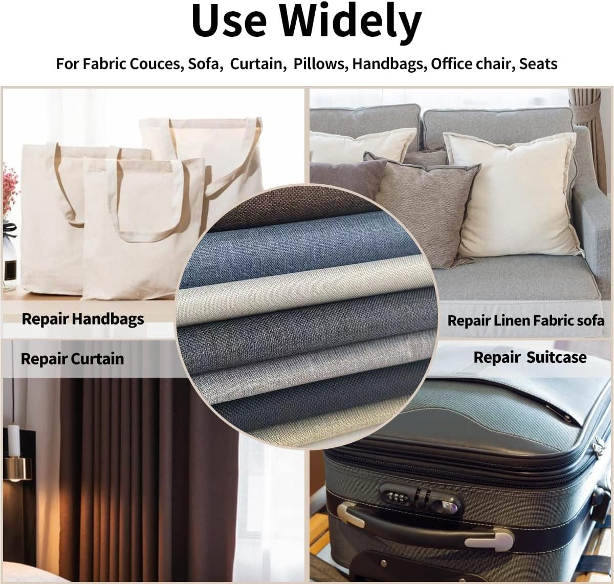 Fabric Repair Patches, Linen Repair Tape Self-Adhesive Fabric Patches Durable, DIY Large Linen Tape for Sofa, Couches, Furniture, Chair, Clothing （3.5X79 Inch, Beige）