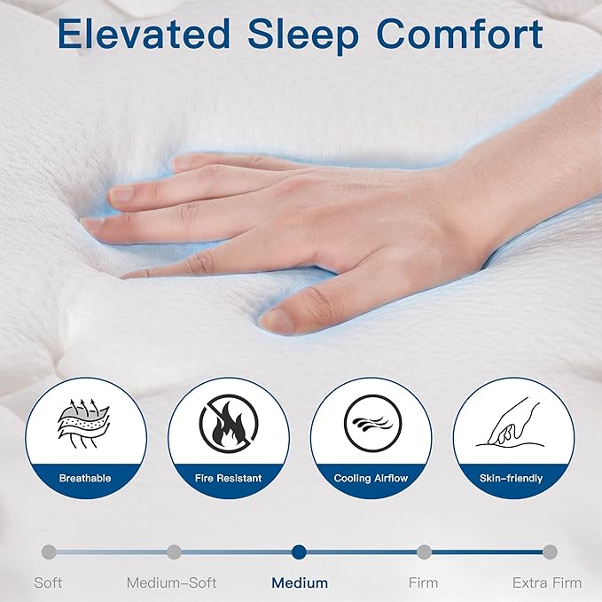 King Size Mattress 12 Inch, King Mattress in a Box, Hybrid Memory Foam Medium Firm Feel Individual Pocket Springs Matress, Breathable Fabric, Strong Edge Support, Fiberglass Free