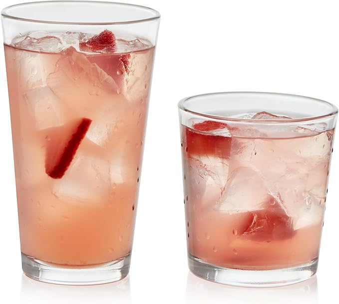 Libbey Flare Tumbler and Rocks Glasses Set, Stylish Lead-Free Drinking Glasses Set of 16, Versatile Dishwasher Safe Kitchen Glassware Set for Parties