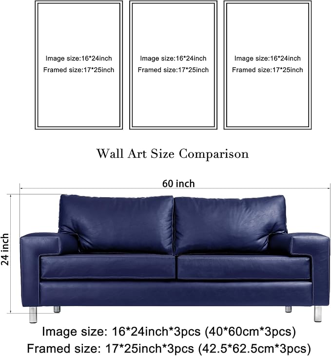 Wieco Art Black Framed 3 Panels Canvas Prints of Vincent Van Gogh Paintings