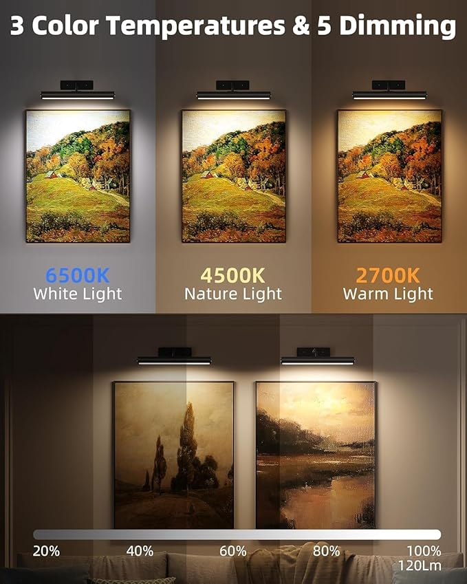 EZVALO 13 Inch Wireless Picture Lights, 4000mAh Rechargeable Battery RGB Colors