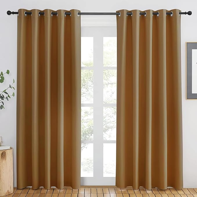 NICETOWN Gold Brown Blackout Curtains 84 inch Length, Grommet Top Room