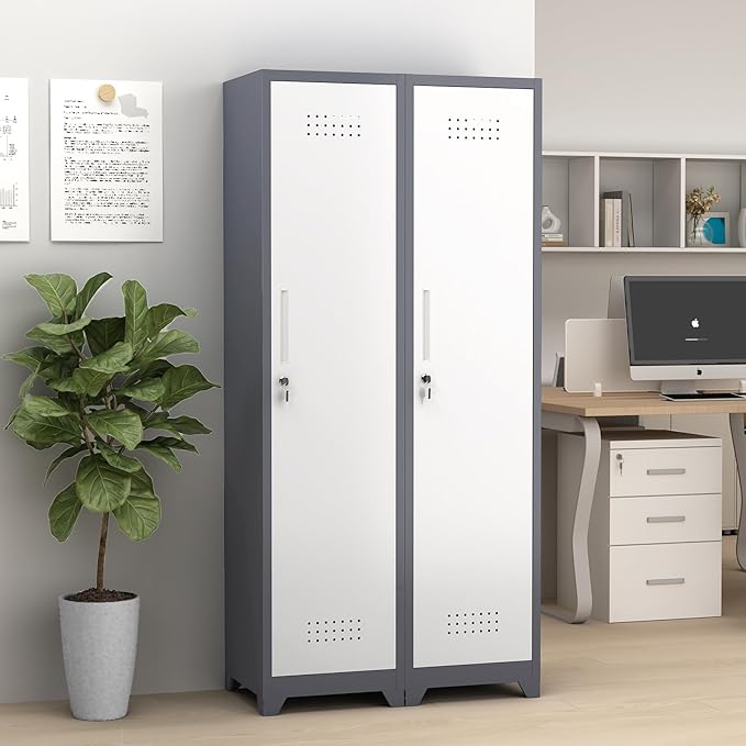 GREATMEET Slim Locking Metal Garage Storage Cabinet, Tall Steel Narrow Broom
