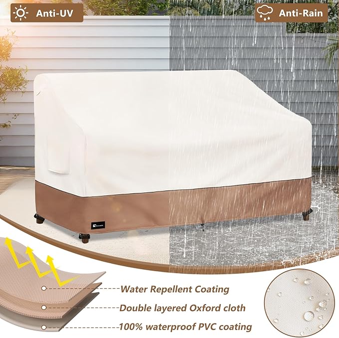 Outdoor Couch Cover for Patio Furniture - Heavy Duty Waterpoof All-Weather 3-Seater Patio Sofa Cover, 85"x38"x35" (Beige)