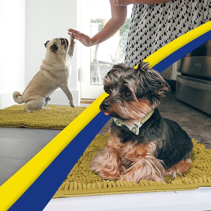 Muddy Mat® | Super Water Absorbent Door Mat Indoor, Microfiber Quick Dry Chenille Entryway Rug, Slip Resistant Front Door Mat, Indoor Mats for Entryway, Machine Washable Pet Rug, Mustard 28" x 48"