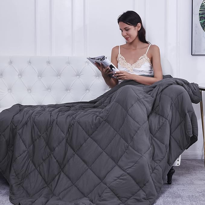 Soft Thick Weighted Blanket (Dark Grey,60"x80"-20lbs) Queen Size Cooling BreathableMicrofiber Material with Glass Beads Big/Heavy Blanket for Adult All-Season Summer Fall Winter