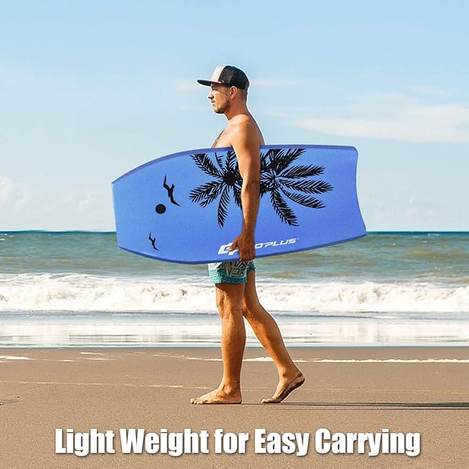 Goplus 41''/37''/33'' Lightweight Body Board for Beach, Surf Board with EPS Core, XPE Deck, HDPE Slick Bottom, Wrist Leash, Bodyboard for Kids Adults Surfing