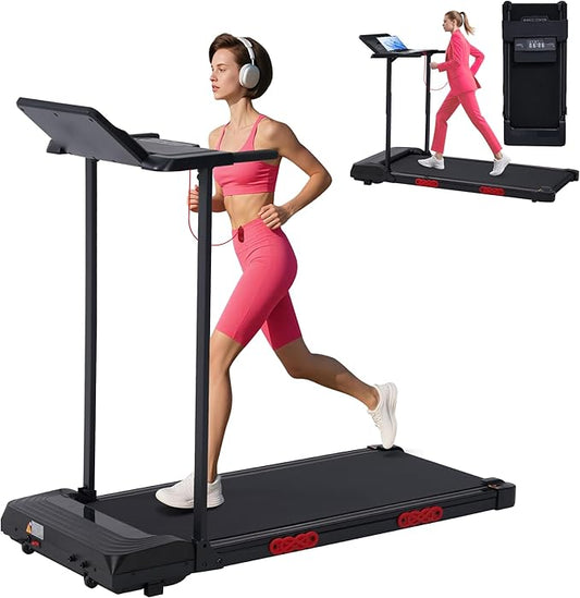 Foldable Folding Walking Pads Treadmills for Home with Handles, 3.5HP Electric Walking Pad Treadmill with Handle Bar, 0.6-10MPH Compact Portable Home Small Treadmills for Small Spaces, 400LBS
