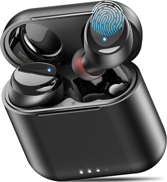 TOZO T6 Wireless Earbuds, IPX8 Waterproof Ear Buds, Stereo Bass Sound Bluetooth 5.3 Headphones in Ear, 50 Hours Playtime Earphones, Wireless Charging Case, Custom 32 EQ via APP