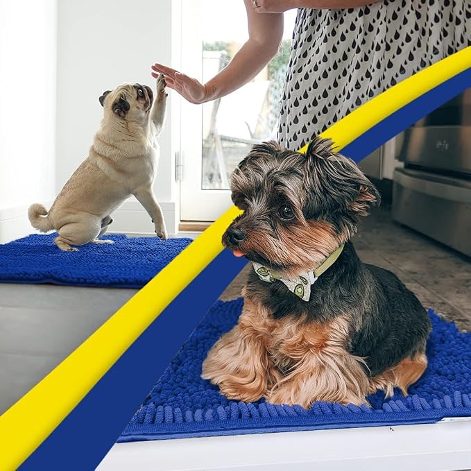 Muddy Mat® | Super Water Absorbent Door Mat Indoor, Microfiber Quick Dry Chenille Entryway Rug, Slip Resistant Front Door Mat, Indoor Mats for Entryway, Machine Washable Pet Rug, Royal Blue 26" x 42"