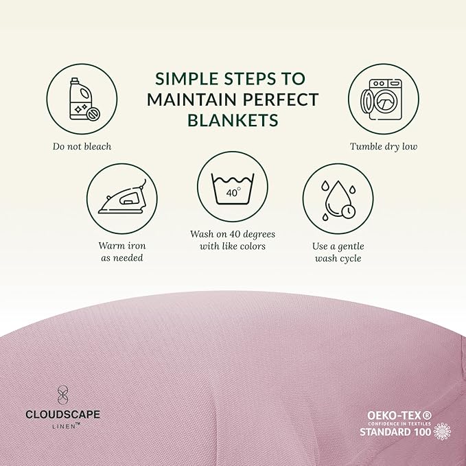 Cloud Scape Linen 100% Cotton Blanket King Size for Bed – Lightweight Summer Blanket, Herringbone Weave,fits California King Size Bed, 92x108,Seashell Pink