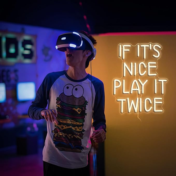 If It’s Nice Play It Twice Neon Sign Warm White Nice LED Light Up Sign for Wall Decor Dimmable USB Powered Letters Neon Light for Game Room Living Room Bar Decor