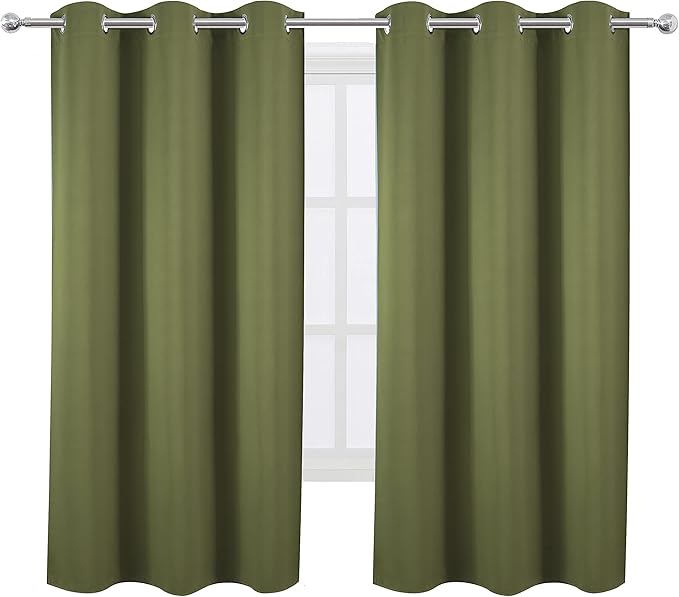 LEMOMO Olive Green Thermal Blackout Curtains/38 x 63 Inch/Set of 2 Panels Room