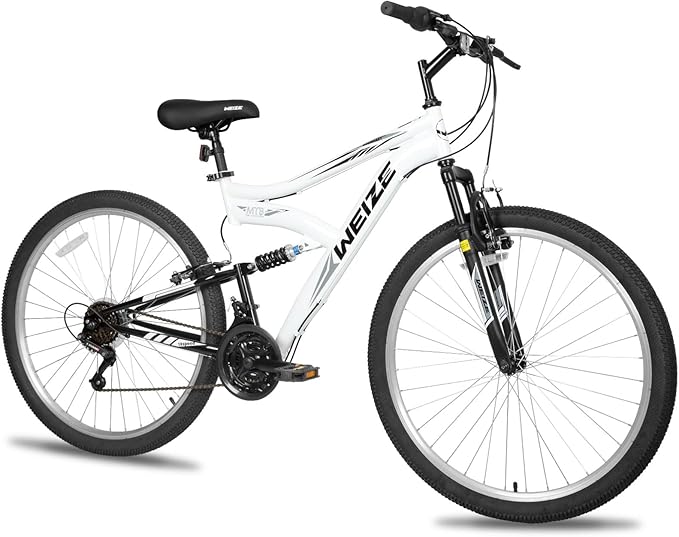 WEIZE Mountain Bike, 26/27.5 inch Outdoor Cycling Bike,18-Speed/High-Carbon Steel/Dual Full Suspension, Adjustable Ergonomic Seat for Men Women Adult, MTB Bicycle with Suspension Fork,Sleek Colors