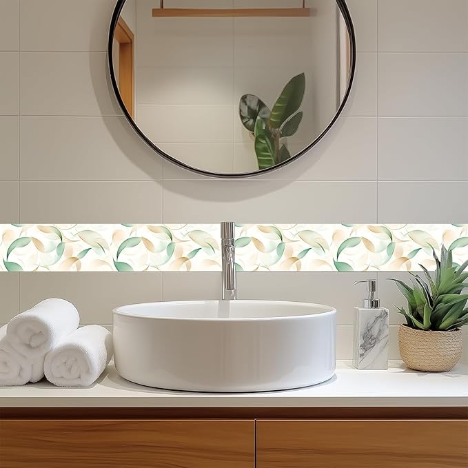 HOMETITUTE Wallpaper Border Peel and Stick Wall Border Green Leaf Watercolor