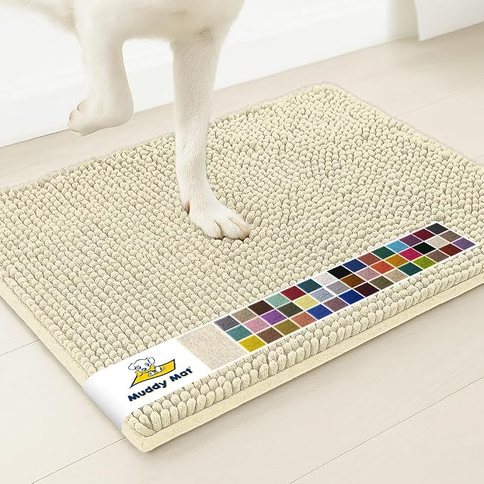 Muddy Mat® | Super Water Absorbent Door Mat Indoor, Microfiber Quick Dry Chenille Entryway Rug, Slip Resistant Front Door Mat, Indoor Mats for Entryway, Machine Washable Pet Rug, Ivory 3ft x 4ft