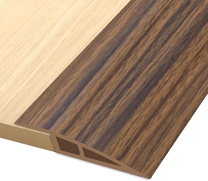 Vinyl Door Threshold Flooring Transition Strip Self Adhesive Carpet Edging Strip for Laminate Doorway Edge Threshold from 2/5" to 3/5" (Smoked Brown Wood Grain, 6.6 Ft)