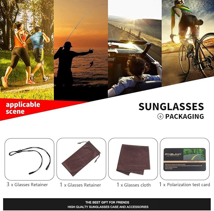 FAGUMA Polarized Sports Sunglasses For Men Cycling Driving Fishing UV400 Protection