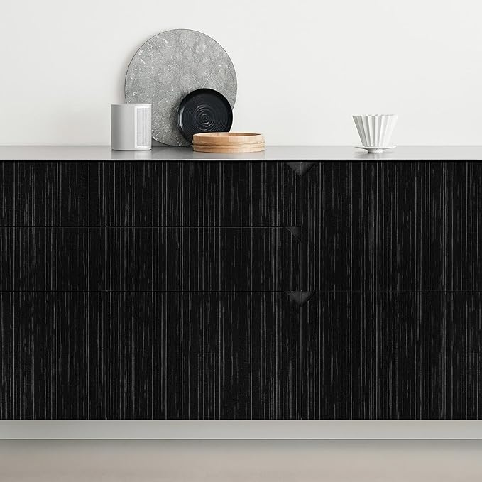Black Grasscloth Peel and Stick Wallpaper Texture Contact Paper A Set of 15.7"
