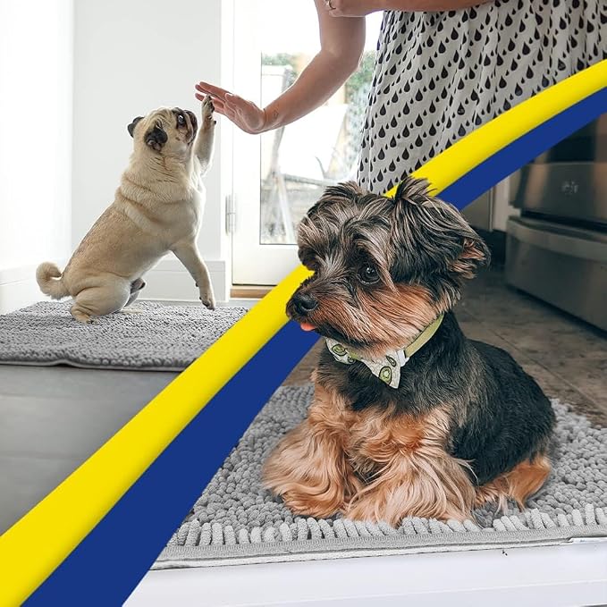 Muddy Mat® | Super Water Absorbent Door Mat Indoor, Microfiber Quick Dry Chenille Entryway Rug, Slip Resistant Front Door Mat, Indoor Mats for Entryway, Machine Washable Pet Rug, Light Grey 36" x 46"