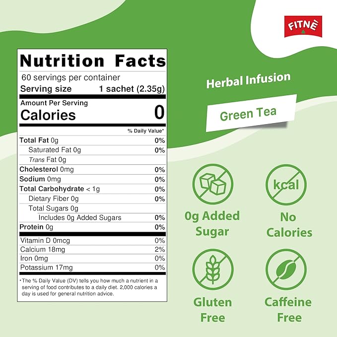 FITNE Green Tea Herbal Honey Lemon With Garcinia Senna Infusion Gentle Detox Cleanse High Antioxidant No Calories Stevia Sweetener, 60 Tea Bags
