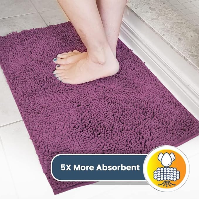 Muddy Mat® | Super Water Absorbent Door Mat Indoor, Microfiber Quick Dry Chenille Entryway Rug,Slip Resistant Front Door Mat,Indoor Mats for Entryway,Machine Washable Pet Rug, Dark Purple 20" x 48"
