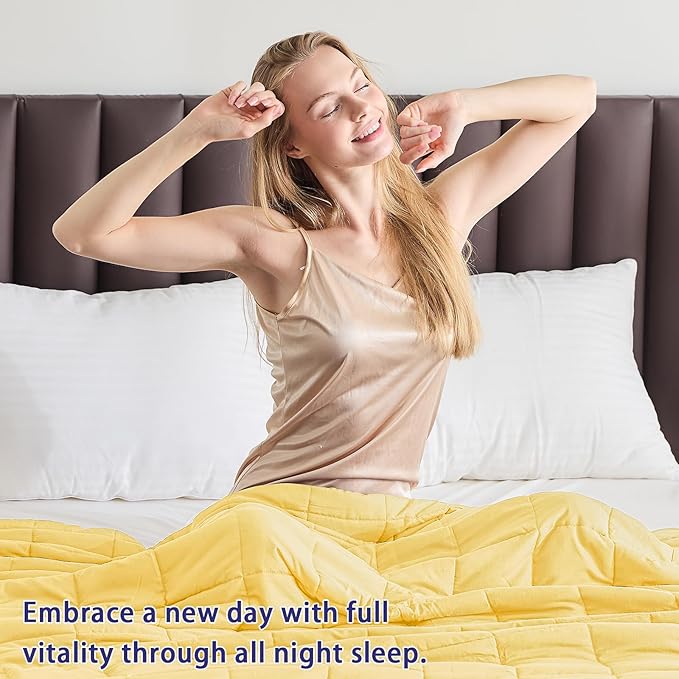 yescool Weighted Blanket for Adults (15 lbs, 48" x 72", Yellow) Cooling Heavy Blanket for Sleeping Perfect for 160-180 lbs, Twin Size Breathable Blanket with Premium Glass Bead, Machine Washable